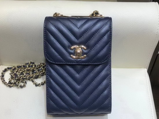 Chanel Cell Phone Bag Real Leather Navy Blue