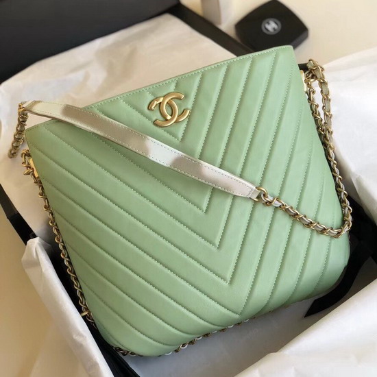 Chanel Chevron Hobo Bag in Apple Green Lambskin
