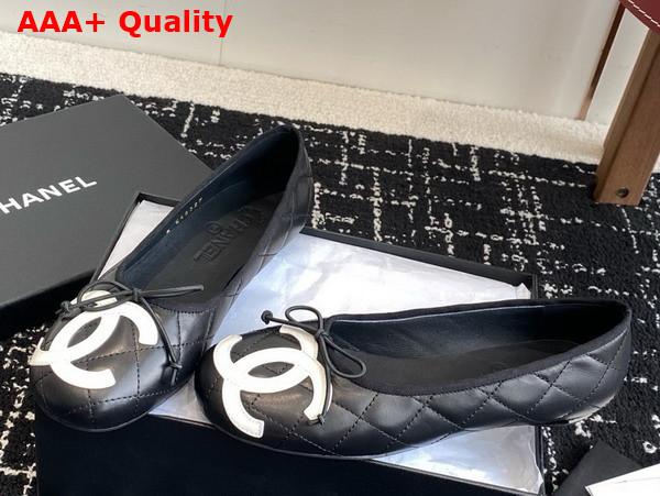 Chanel Classic Ballet Flats in Quilted Lambskin Black and White Replica