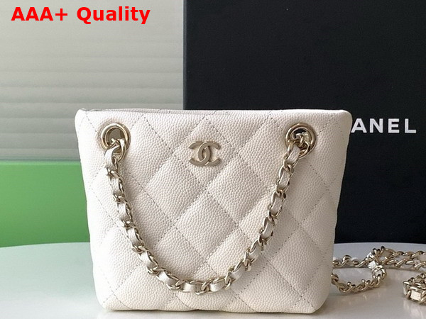 Chanel Classic Clutch with Chain Grained Shiny Calfskin Gold Tone Metal White AP4422 Replica