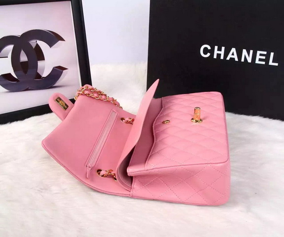 Chanel Classic Flap Bag Pink Lambskin Gold Chain for Sale
