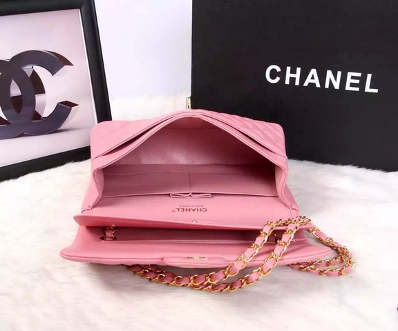 Chanel Classic Flap Bag Pink Lambskin Gold Chain for Sale