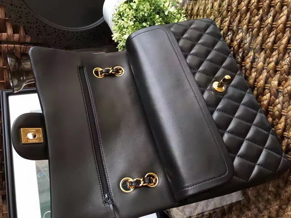 Chanel Classic Flap Bag in Black Lambskin with Gold Hardware For Sale