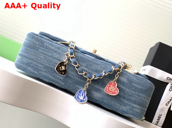 Chanel Classic Flap Bag in Blue Denim with Jewelry Replica