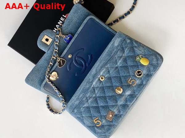 Chanel Classic Flap Bag in Blue Denim with Jewelry Replica