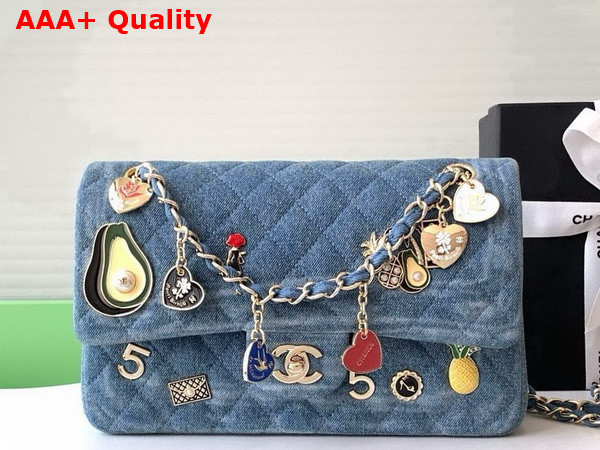 Chanel Classic Flap Bag in Blue Denim with Jewelry Replica