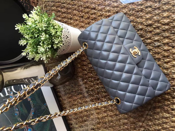 Chanel Classic Flap Bag in Dark Grey Lambskin with Gold Hardware For Sale