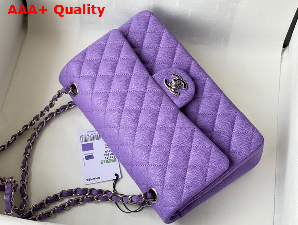 Chanel Classic Flap Bag in Light Purple Grained Calfskin with Silver Tone Metal Replica