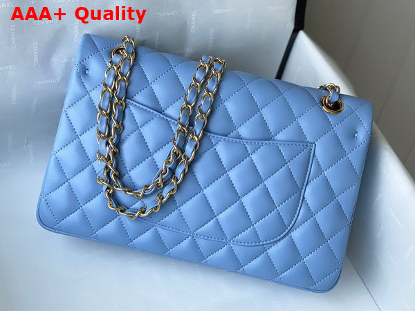 Chanel Classic Flap Bag in Sky Blue Lambskin with Gold Metal Replica