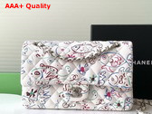 Chanel Classic Flap Bag in White Canvas with Multicolor Fish Print Replica