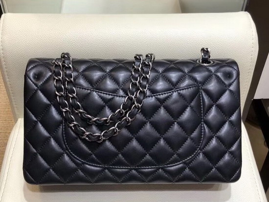 Chanel Classic Flap Bag with Metal Flower Studs Black Lambskin