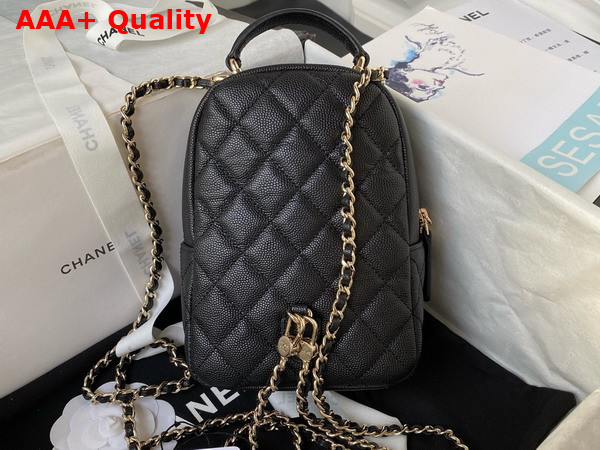 Chanel Classic Mini Backpack in Black Grained Shiny Calfskin Gold Tone Metal AP3753 Replica