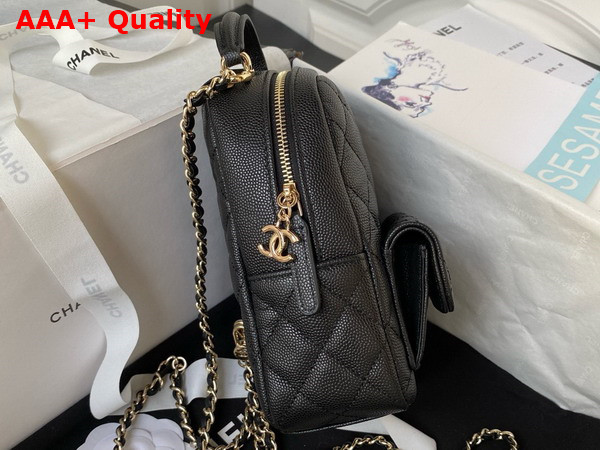 Chanel Classic Mini Backpack in Black Grained Shiny Calfskin Gold Tone Metal AP3753 Replica