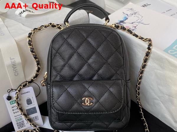 Chanel Classic Mini Backpack in Black Grained Shiny Calfskin Gold Tone Metal AP3753 Replica
