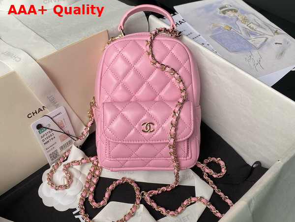 Chanel Classic Mini Backpack in Pink Lambskin Gold Tone Metal AP3753 Replica