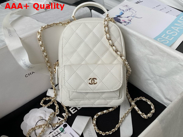 Chanel Classic Mini Backpack in White Grained Shiny Calfskin Gold Tone Metal AP3753 Replica