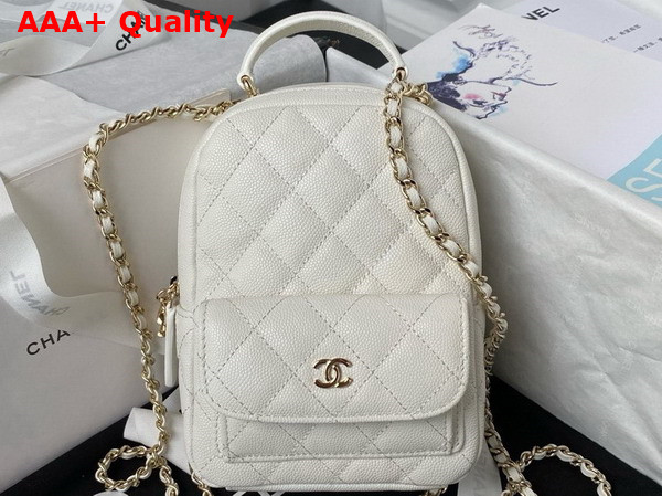 Chanel Classic Mini Backpack in White Grained Shiny Calfskin Gold Tone Metal AP3753 Replica