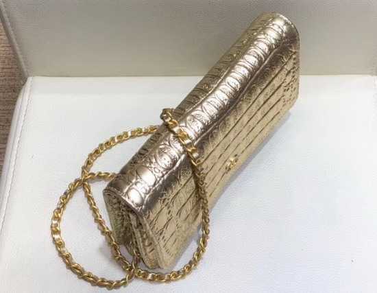 Chanel Classic Wallet On Chain Gold Metallic Crocodile Embossed Calfskin and Gold Tone Metal A33814