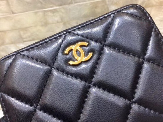 Chanel Classic Zip Around Card Holder in Black Quilted Lambskin