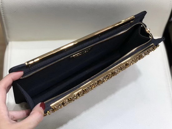 Chanel Clutch Satin Crystal Pearls and Gond Tone Metal Gold and Black AS0705