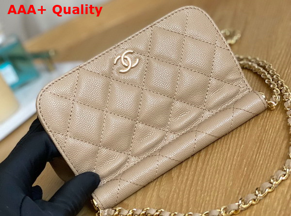 Chanel Clutch with Chain Beige Grained Calfskin Gold Tone Metal Replica