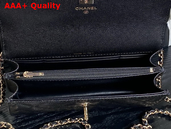 Chanel Clutch with Chain Black Grained Calfskin Gold Tone Metal AP4402 Replica
