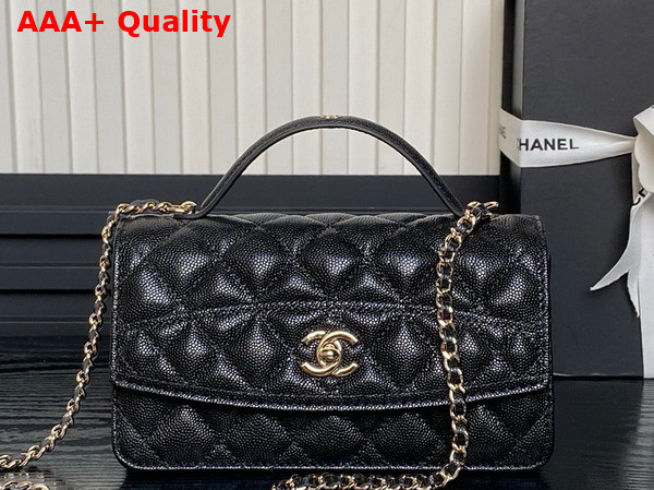 Chanel Clutch with Chain Black Grained Calfskin Gold Tone Metal AP4402 Replica
