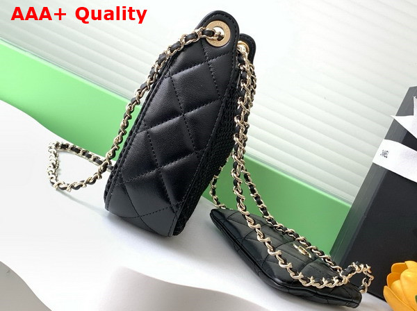 Chanel Clutch with Chain Black Mesh Shiny Lambskin Gold Tone Metal AP4572 Replica