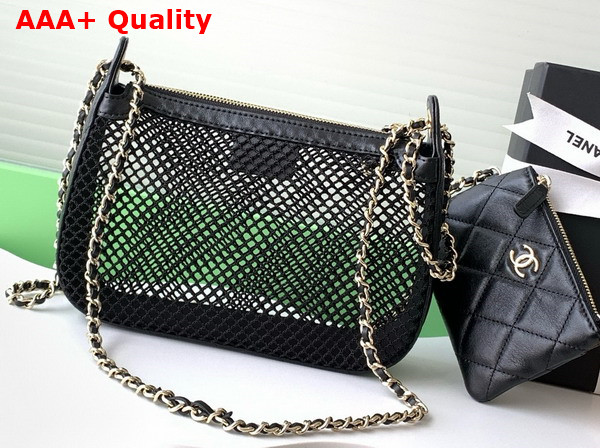 Chanel Clutch with Chain Black Mesh Shiny Lambskin Gold Tone Metal AP4572 Replica
