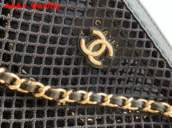 Chanel Clutch with Chain Black Mesh Shiny Lambskin Gold Tone Metal AP4572 Replica