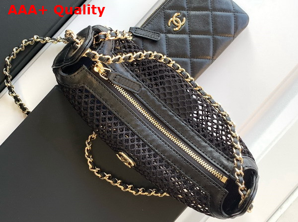 Chanel Clutch with Chain Black Mesh Shiny Lambskin Gold Tone Metal AP4572 Replica