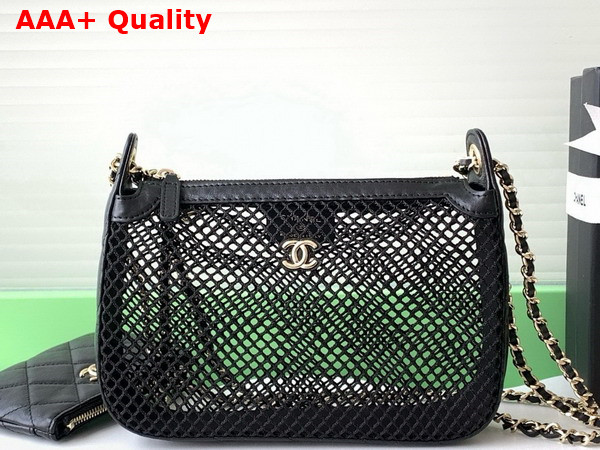 Chanel Clutch with Chain Black Mesh Shiny Lambskin Gold Tone Metal AP4572 Replica