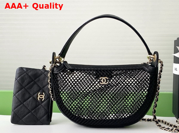 Chanel Clutch with Chain Black Mesh Shiny Lambskin Gold Tone Metal AP4573 Replica