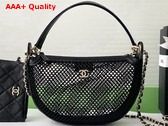 Chanel Clutch with Chain Black Mesh Shiny Lambskin Gold Tone Metal AP4573 Replica