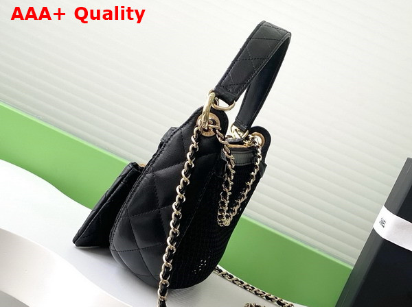 Chanel Clutch with Chain Black Mesh Shiny Lambskin Gold Tone Metal AP4573 Replica
