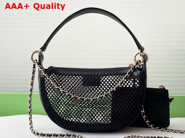 Chanel Clutch with Chain Black Mesh Shiny Lambskin Gold Tone Metal AP4573 Replica