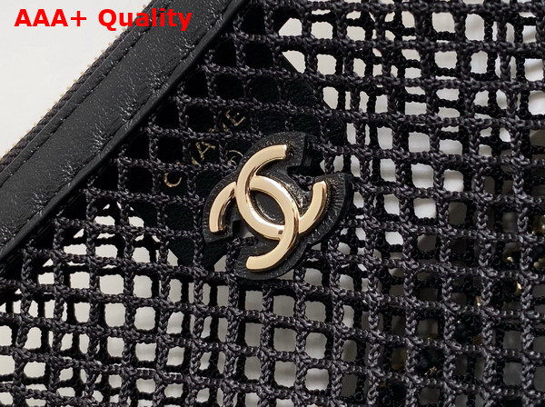 Chanel Clutch with Chain Black Mesh Shiny Lambskin Gold Tone Metal AP4573 Replica