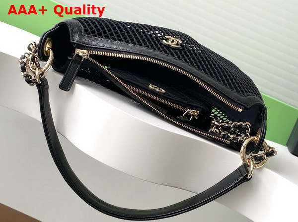 Chanel Clutch with Chain Black Mesh Shiny Lambskin Gold Tone Metal AP4573 Replica