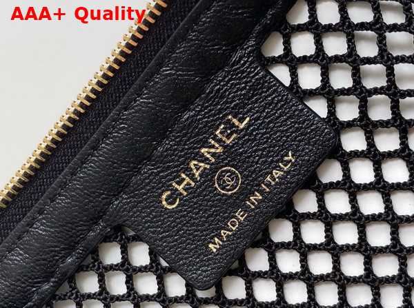 Chanel Clutch with Chain Black Mesh Shiny Lambskin Gold Tone Metal AP4573 Replica