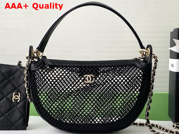 Chanel Clutch with Chain Black Mesh Shiny Lambskin Gold Tone Metal AP4573 Replica
