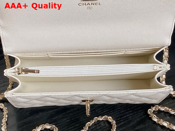 Chanel Clutch with Chain Grained Calfskin Gold Tone Metal White AP4402 Replica