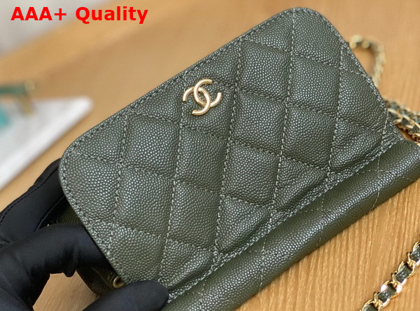 Chanel Clutch with Chain Khaki Grained Calfskin Gold Tone Metal Replica
