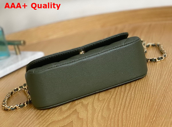 Chanel Clutch with Chain Khaki Grained Calfskin Gold Tone Metal Replica