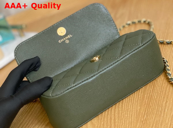 Chanel Clutch with Chain Khaki Grained Calfskin Gold Tone Metal Replica