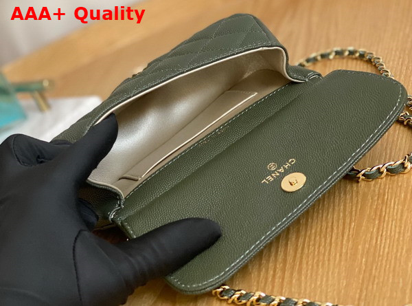 Chanel Clutch with Chain Khaki Grained Calfskin Gold Tone Metal Replica
