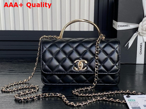Chanel Clutch with Chain Lambskin Diamante and Gold Metal Black AP4293 Replica