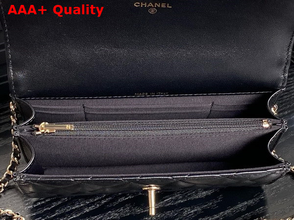 Chanel Clutch with Chain Lambskin Diamante and Gold Metal Black AP4293 Replica