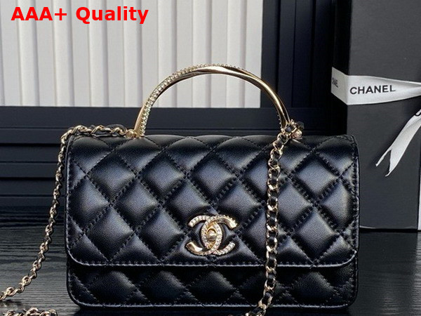 Chanel Clutch with Chain Lambskin Diamante and Gold Metal Black AP4293 Replica