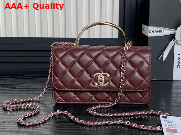 Chanel Clutch with Chain Lambskin Diamante and Gold Metal Burgundy AP4293 Replica