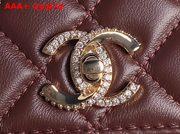 Chanel Clutch with Chain Lambskin Diamante and Gold Metal Burgundy AP4293 Replica